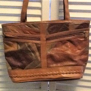 Brown Patchwork Leather & PVC Shoulder Handbag